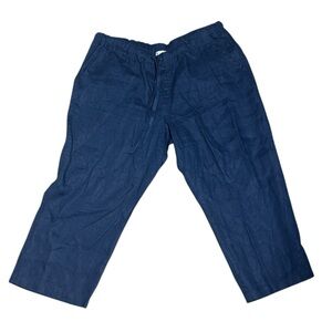 Allen Allen women’s xl navy blue crop drawstring linen pants capsule